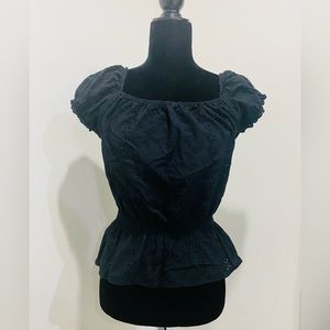 Lasercut black half sleeve bottom puff top